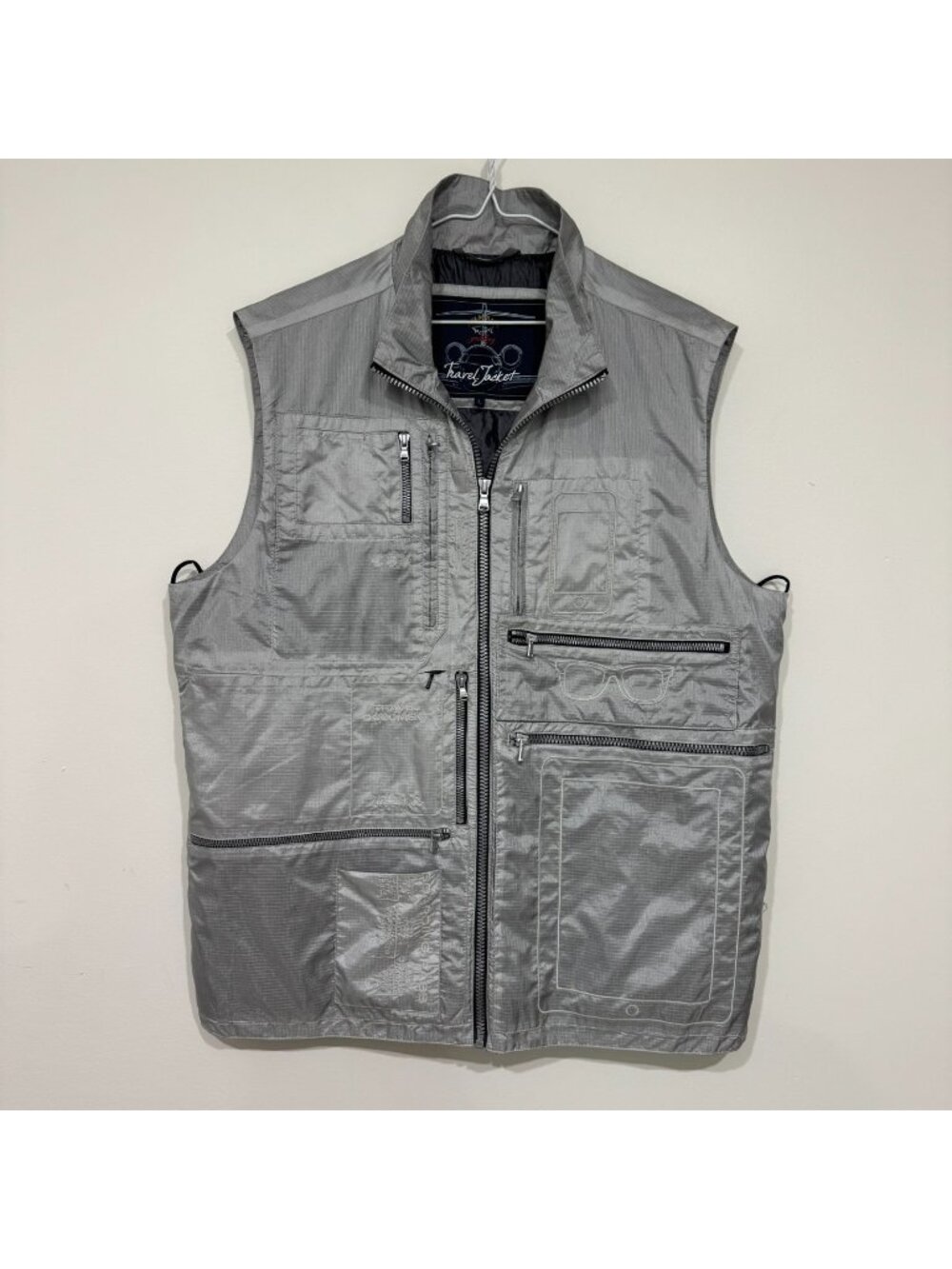 Paul & Shark "Travel Jacket" Full Zip Multi Pocket Vest Silver Size L